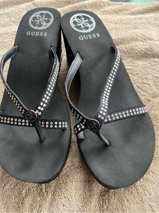 Guess Shoes - G by GUESS Selya Black Rhinestone Platform Wedge Sandals Flip Flops 9